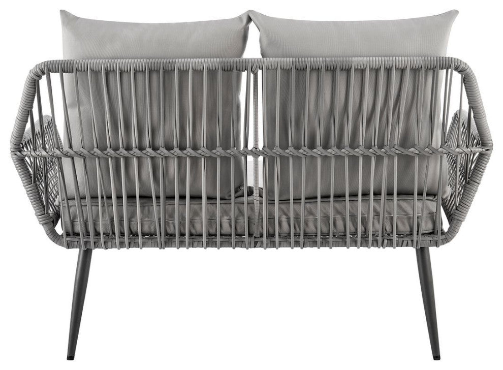 Manhattan Comfort Portofino Rope Wicker 4-Piece Patio Conversation Set, Gray