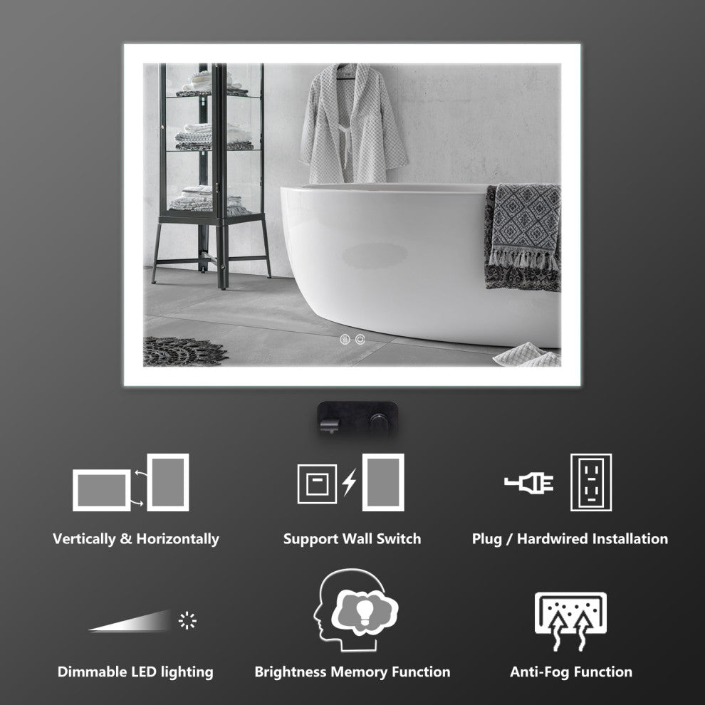 Vanity LED Lighted Backlit Wall Mounted Bathroom Mirror, 48x36", 2 Button
