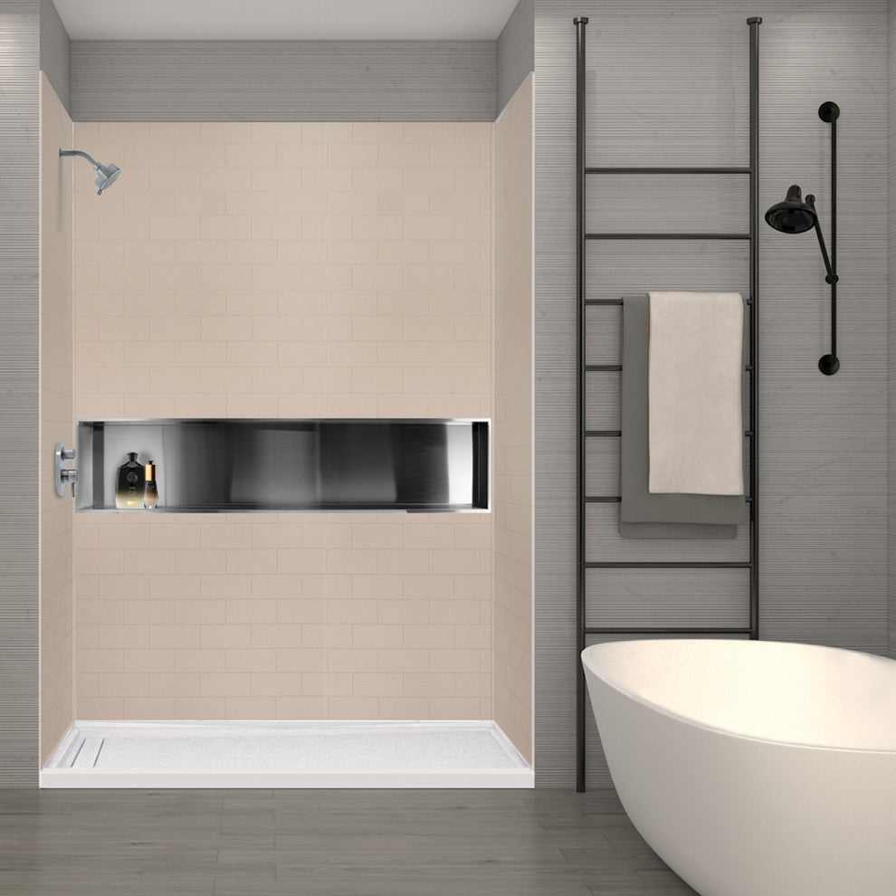 Transolid SaraMar 36" X 60" X 96" Glue to Wall 3-Piece Shower Wall Kit, Cashew