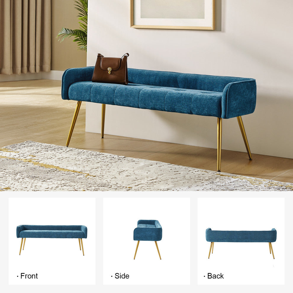 55.25"W Modern Upholstered Low Back Bench, Blue