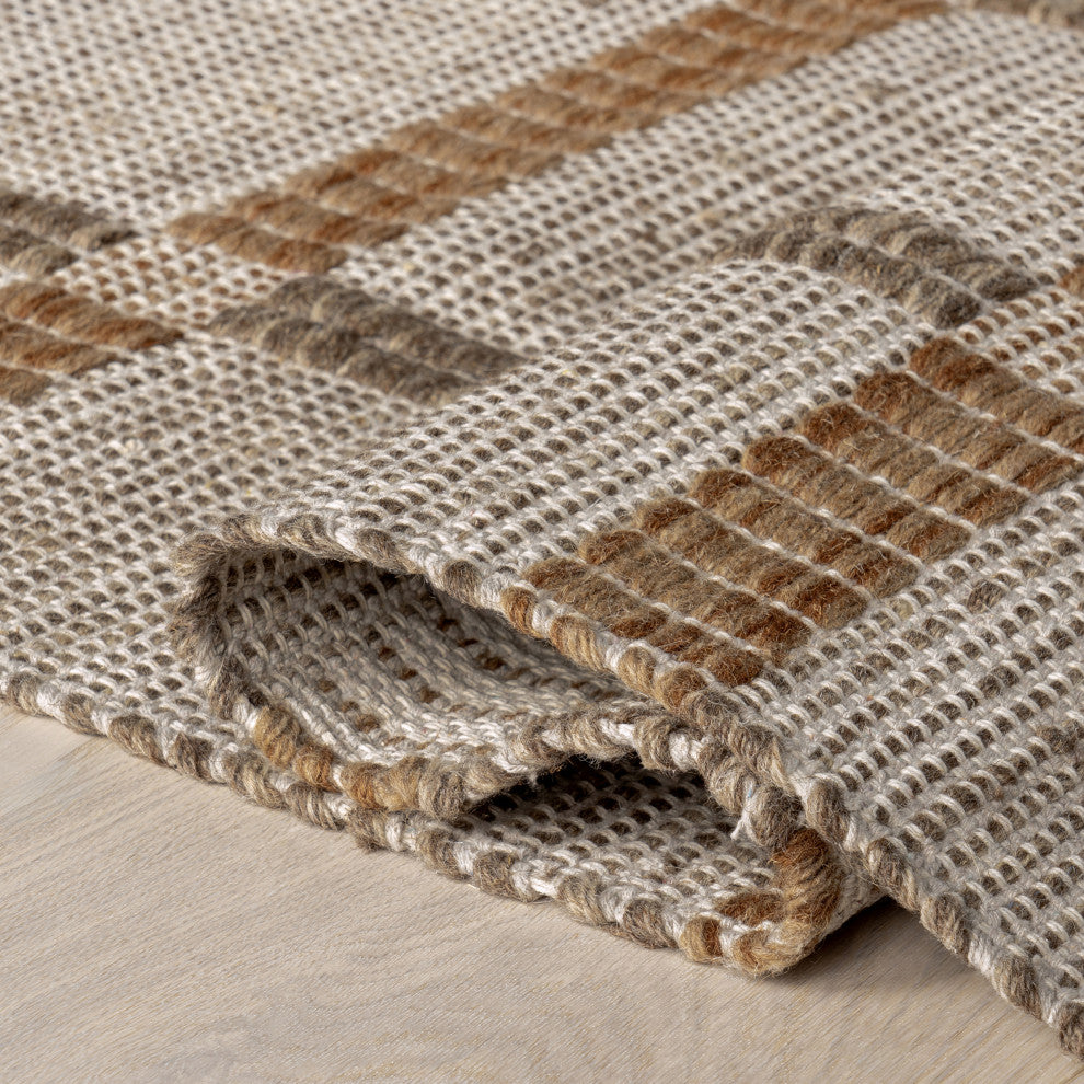 Annie Plaid Wool and Cotton Area Rug, Ivory 8'x10'