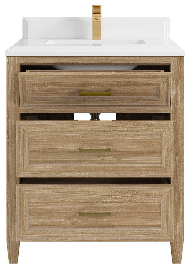 Santa Monica 30 Single Sink Bath Vanity in Whitewashed Teak 1.5" White Quartz