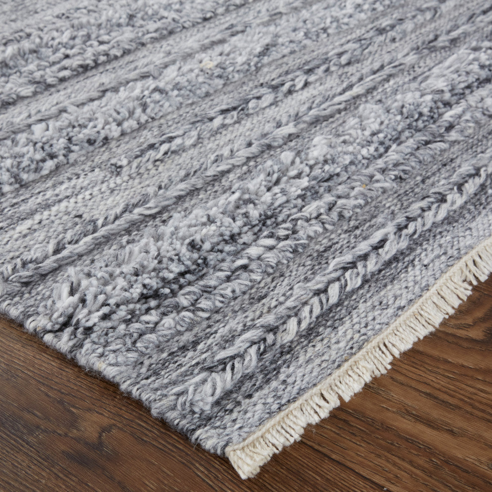 Weave & Wander Akton Shag Rug, Ivory/Dark Gray, 8ft x 10ft Rug