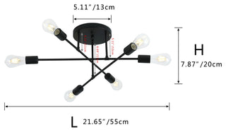 Modern Concise 6-Light Ceiling Light Sputnik Semi Flush Mount Light, Black