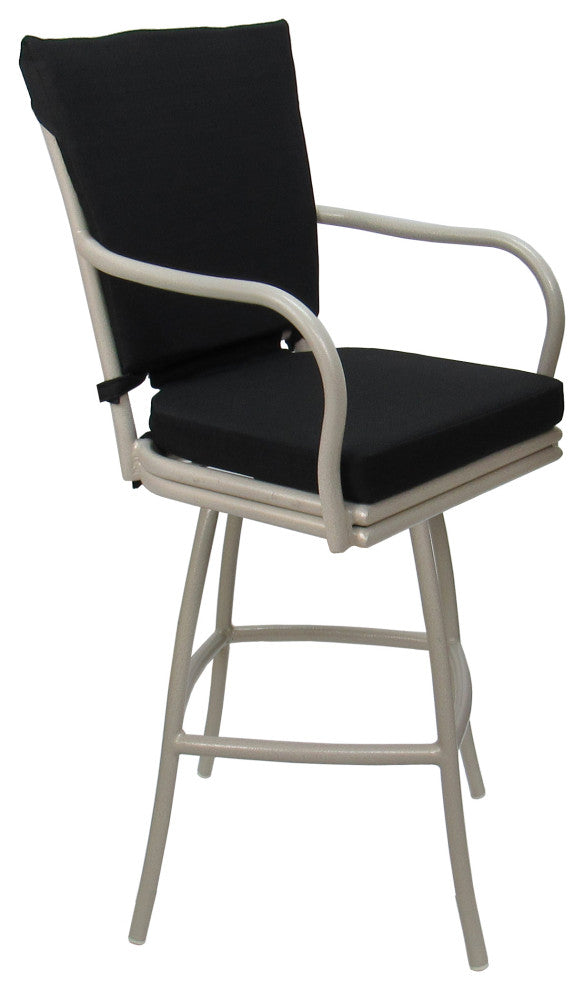 Outdoor Patio Swivel Bar Stool Ofir with Arms, Black - Beige, 26"