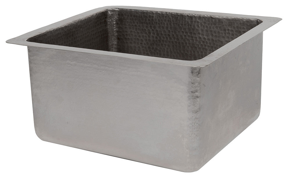 16" Gourmet Rectangular Hammered Copper Bar/Prep Sink, Nickel
