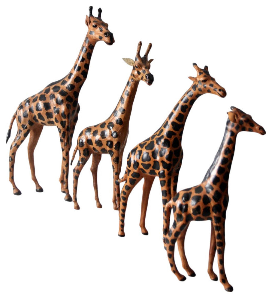 Consigned, Vintage Leather Giraffe Sculptures Set 4