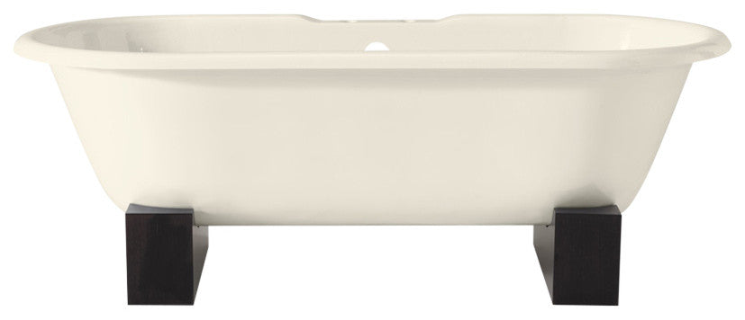 Cheviot Products Regal Cast Iron Bathtub With Wooden Base and Faucet Holes