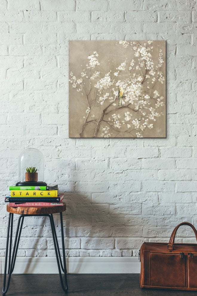 "White Cherry Blossom I Neutral" Giclee Canvas Wall Art, 26"x26"