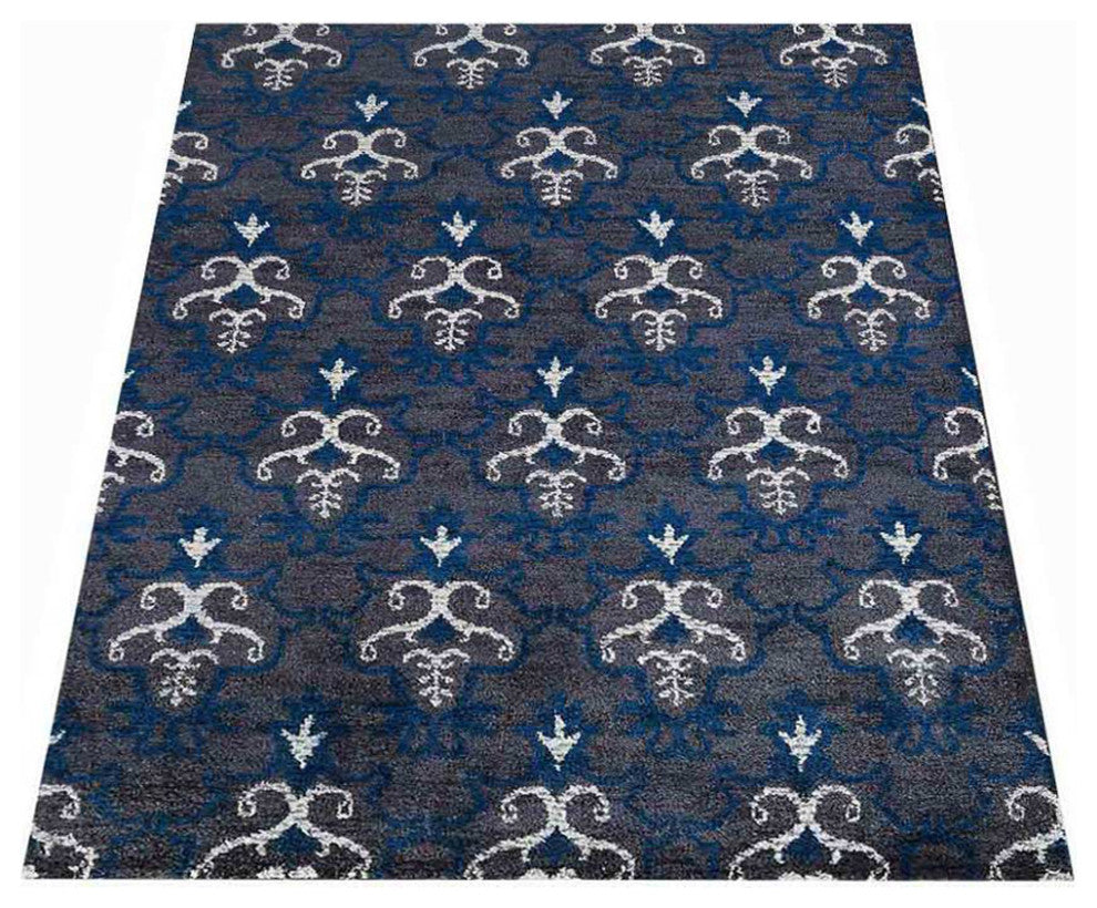 Hand Knotted Silk Area Rug Contemporary Gray White