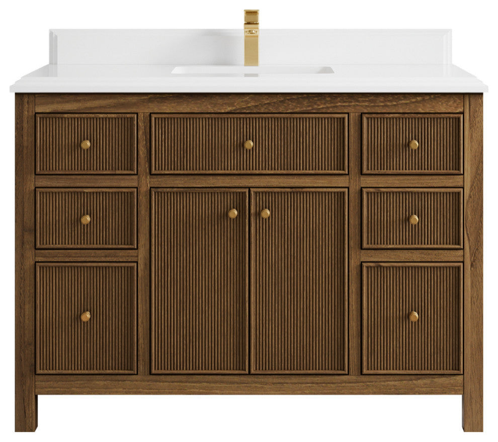 Sonoma Teak 48 Single Sink Bath Vanity in Dark Natural with 1.5" White Quartz