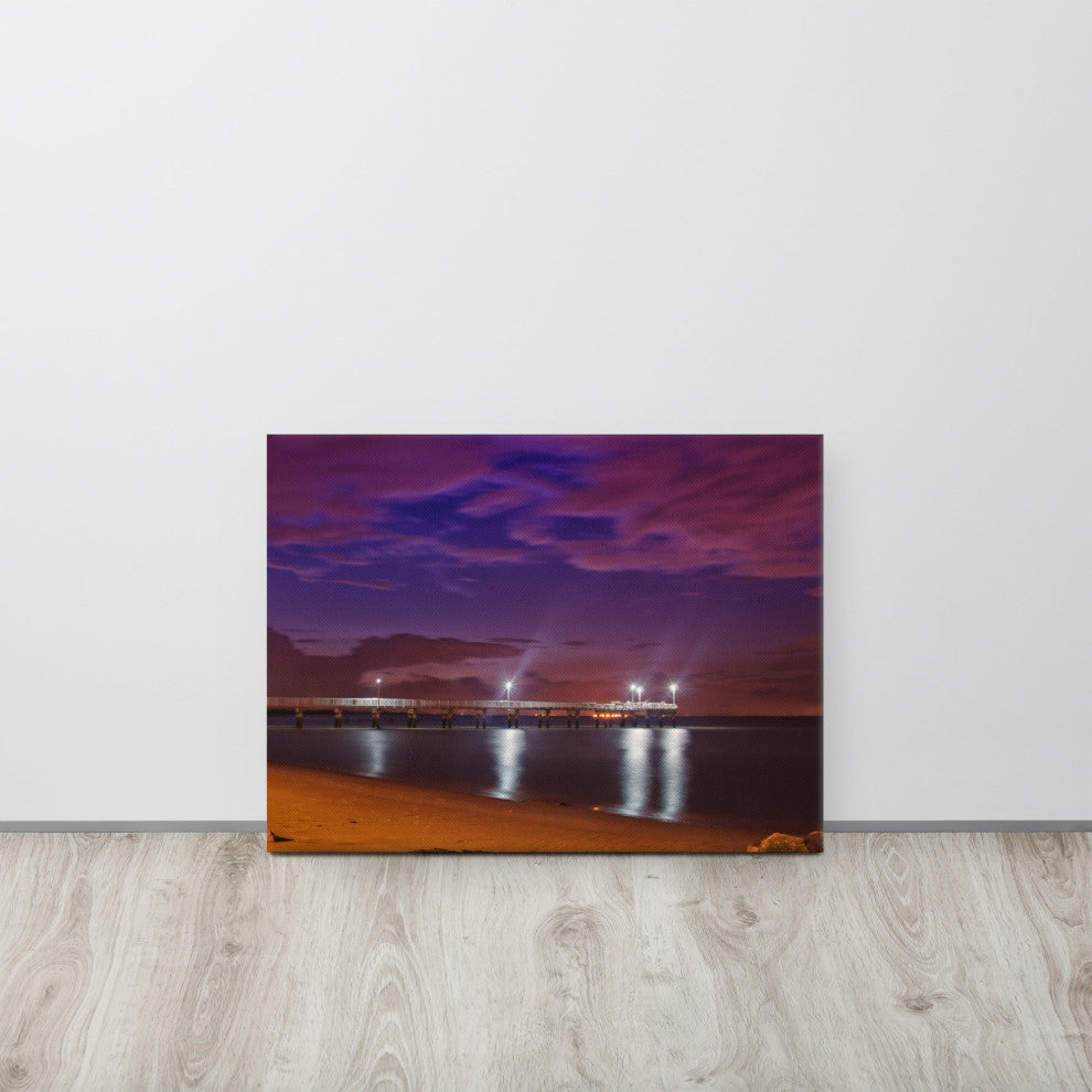 The Pier at Woodland Beach Night Photography Canvas Wall Art Print, 18" X 24"