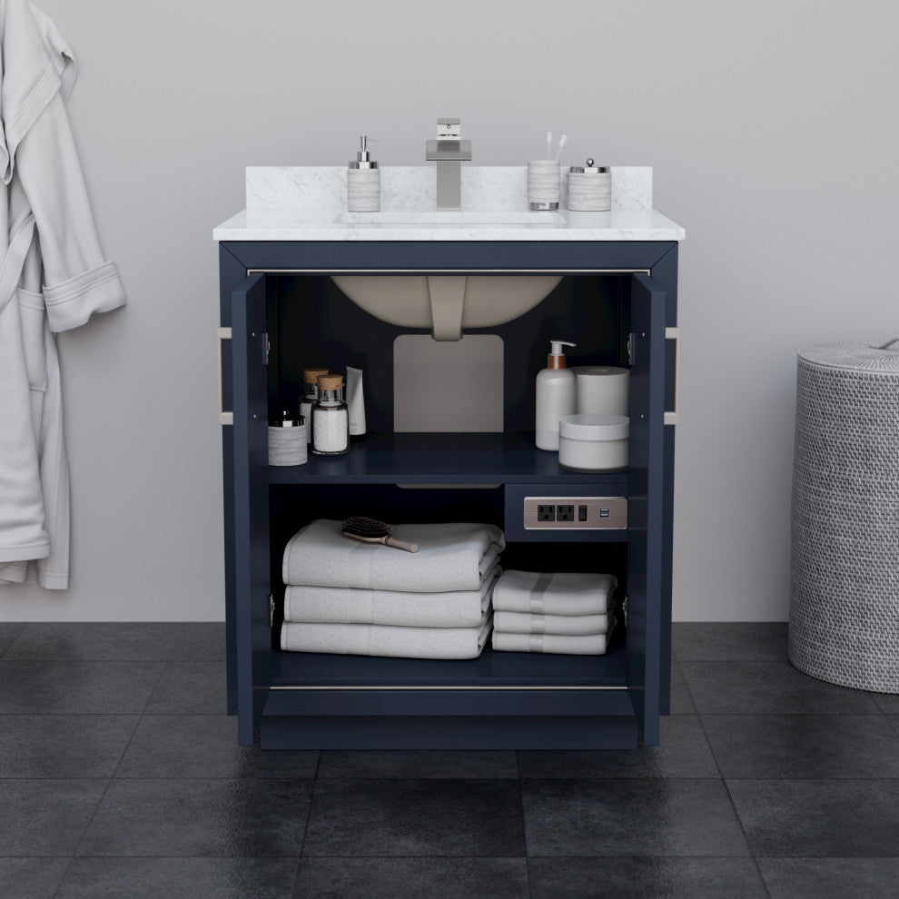 Icon 30" Dark Blue Single Vanity, Top, Nickel Trim