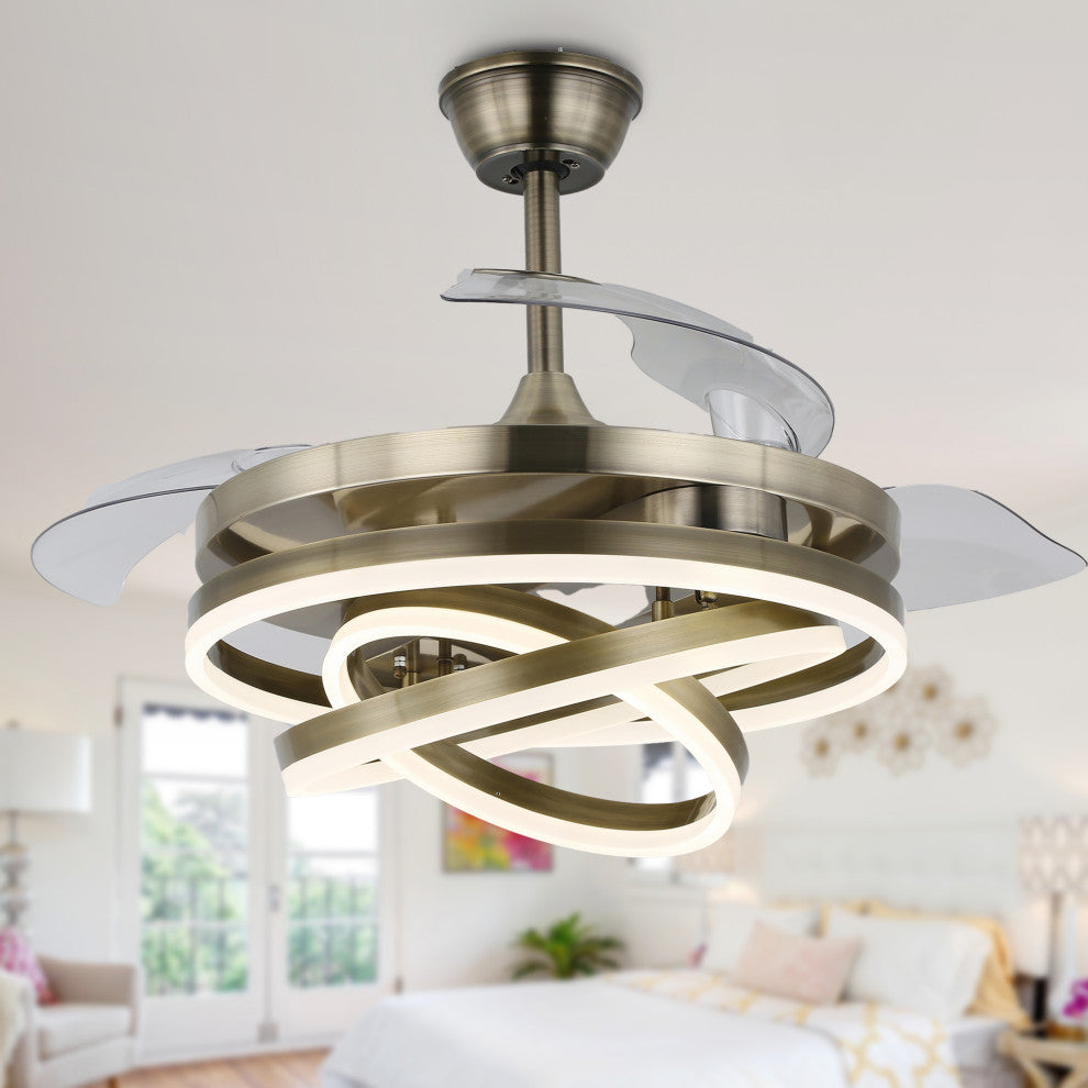 45W Modern Retractable Ceiling Fan Reversible 6-Speed with Remote Control, Bronze, 42