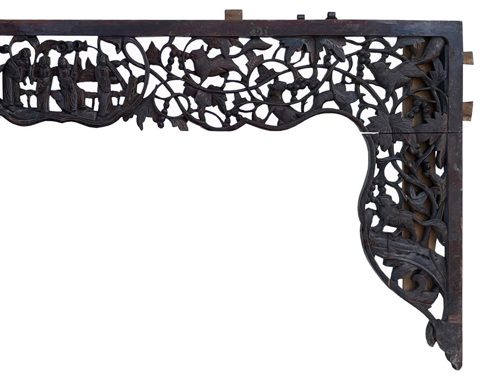 Chinese Vintage Relief Scenery Carving Arch Shape Wood Wall Art Hws3130