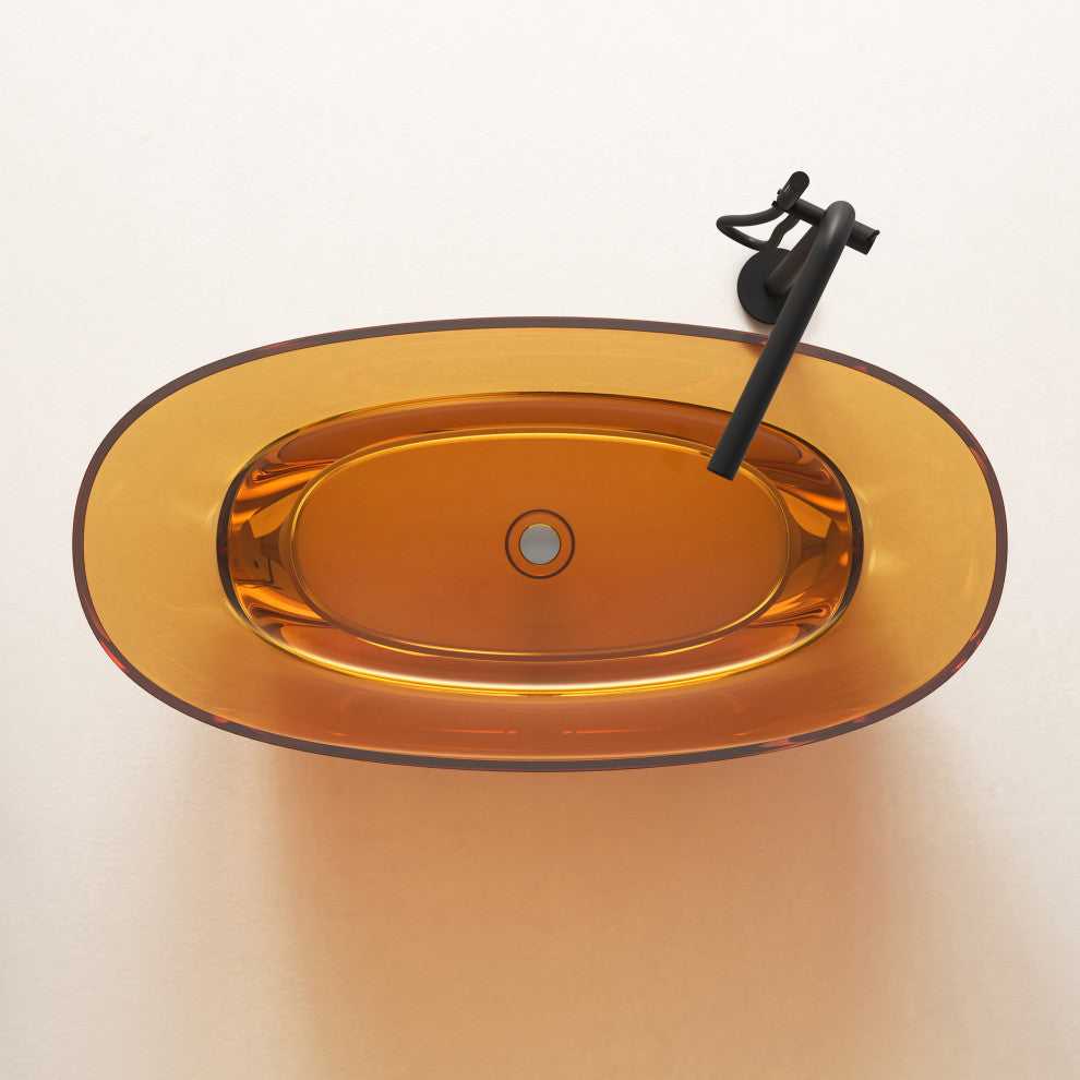 Vanity Art Freestanding Soaking Stone Resin Bathtub, Pure Resin Coffee, Small