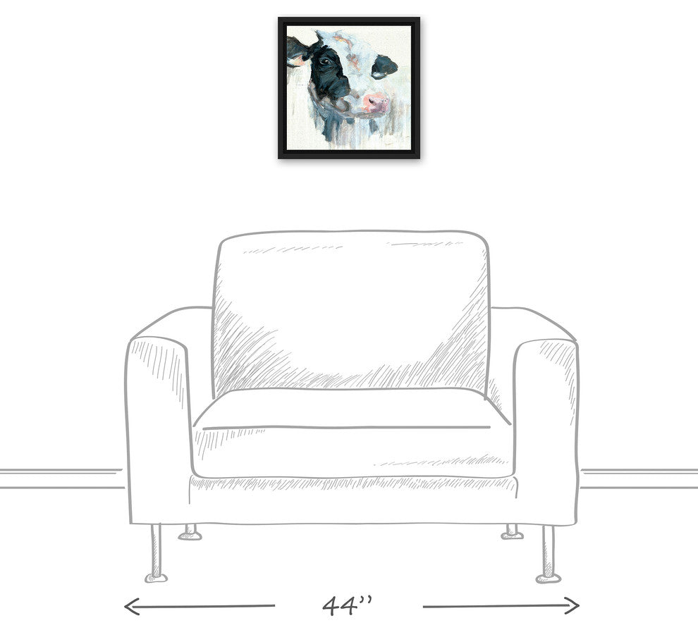 Curious Painted Dairy Cow 12x12 Black Floating Framed Canvas