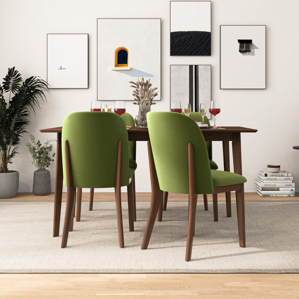 Belfast Mid-Century Modern Solid Wood Upholstered Dining Chair, Set of 2, Green