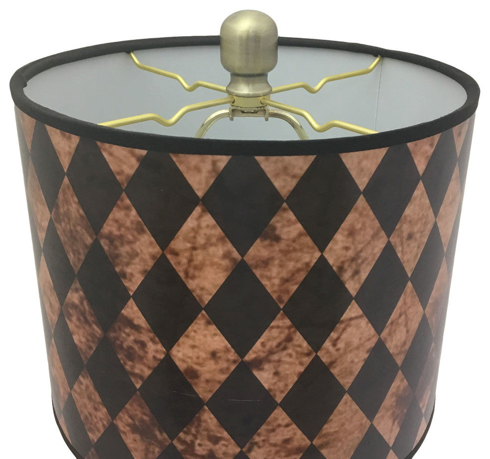 28" Crystal Lamp With Black Diamond Papyrus Shade, Antique Brass, Single