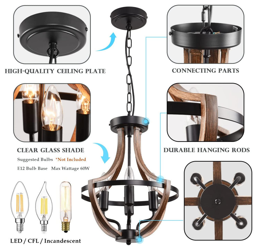 4 Light Farmhouse Hanging Pendant Lighting Rust Flush Mount Ceiling Chandelier