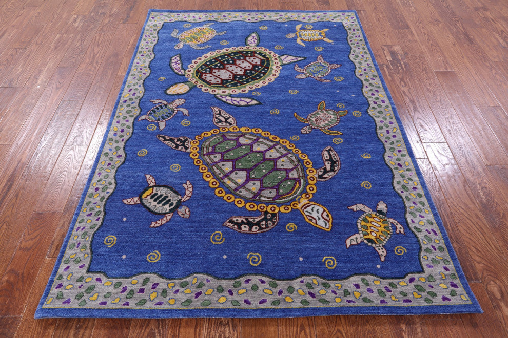 5' 1" X 7' 2" Gabbeh Turtle Design Hand Knotted Rug - Q13527