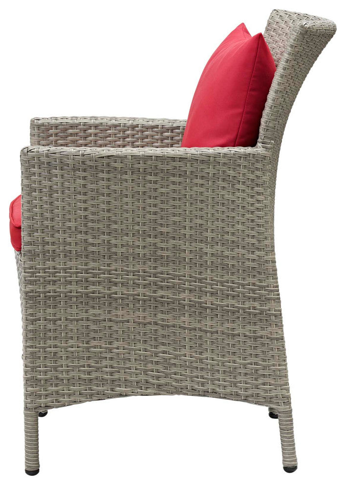 Side Dining Chair and Table Set, Rattan, Wicker, Gray Red, Modern, Outdoor