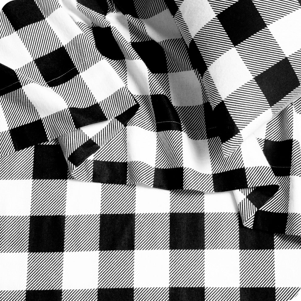 Bare Home Cotton Flannel Sheet Set, Buffalo Plaid - White/Black, Twin