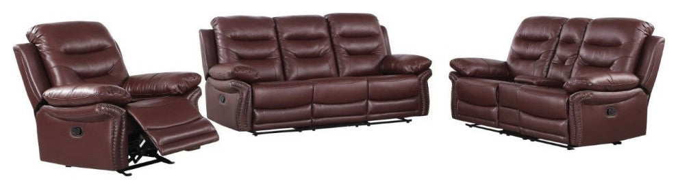 Three Piece Indoor Burgundy Faux Leather Five Person Seating Set