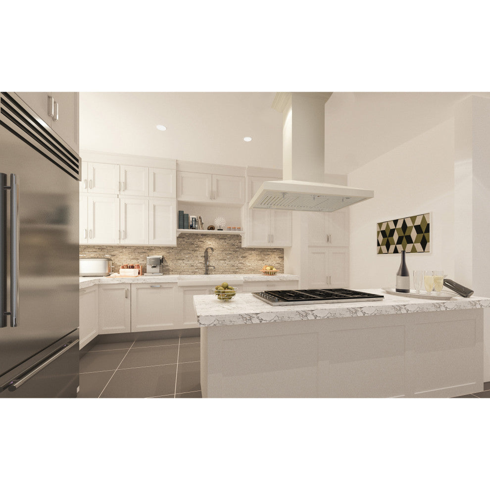 ZLINE 30 in. Wooden Island Mount Range Hood, White Includes Motor, KBiTT-30