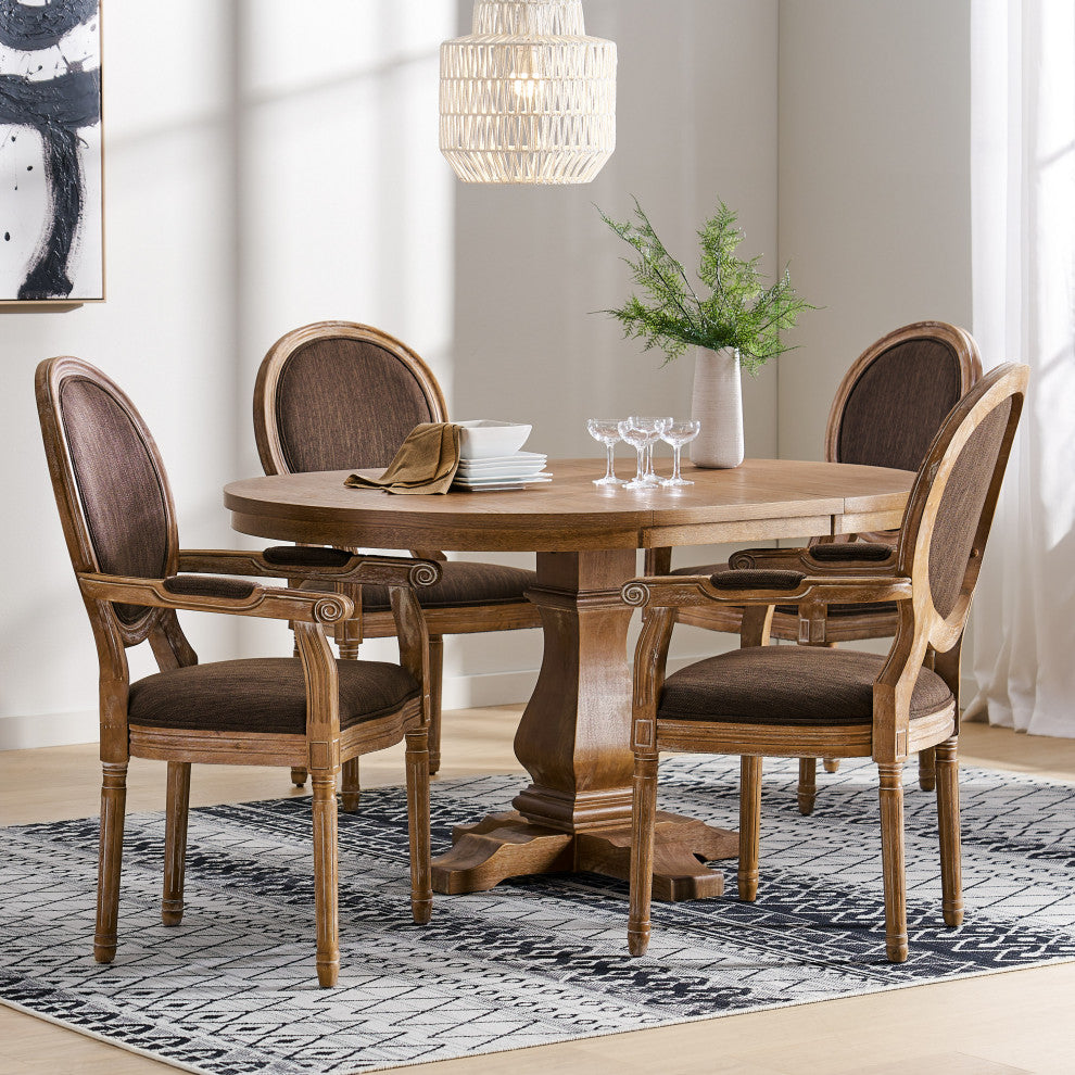 Aisenbrey French Country Wood 5-Piece Expandable Oval Dining Set, Brown/Natural