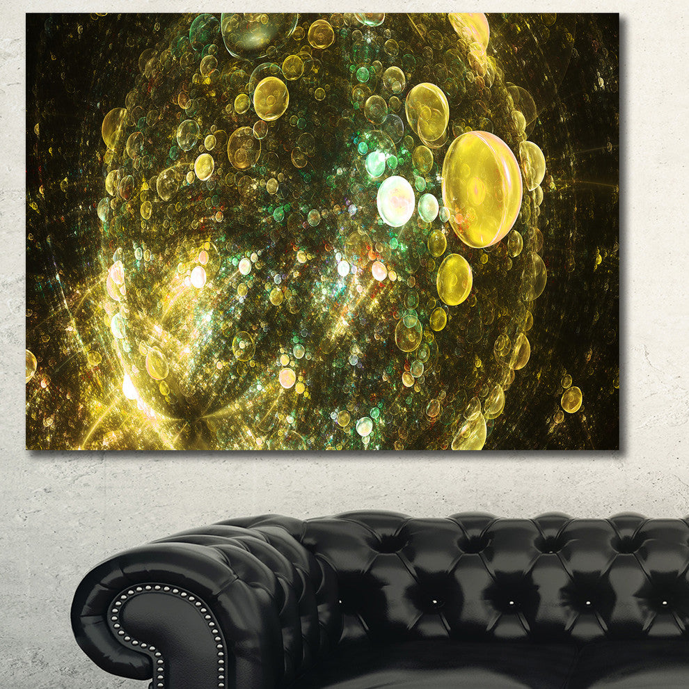 Yellow Spherical Planet Bubbles, Oversized Abstract Canvas Art Print, 60x40