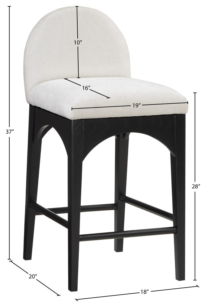 Waldorf Chenille Upholstered Stool, Black, Chenille, Natural Finish, Cream, Chenille Fabric, Black Finish
