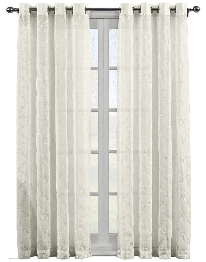 Miller 2PC Sheer Grommet Embroidered Panels, Beige, 108"x96"