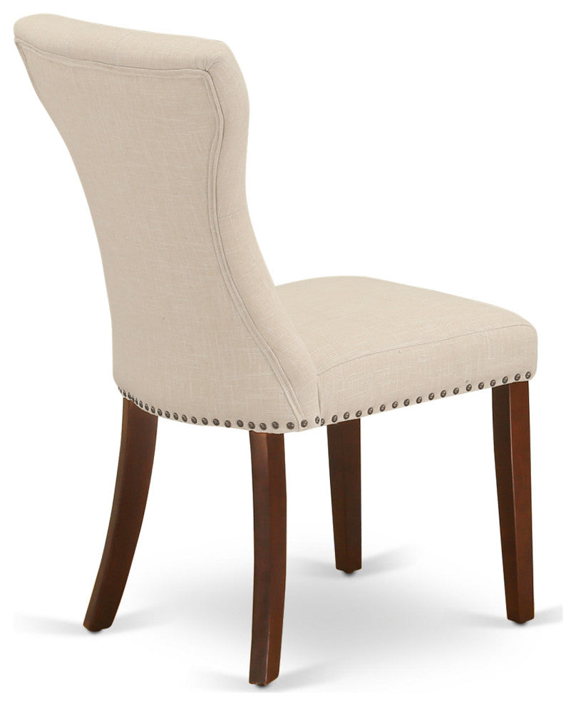 3Pc Kitchen Set, Mahogany Round Dining Table, 2 Light Beige Dining Chairs Back
