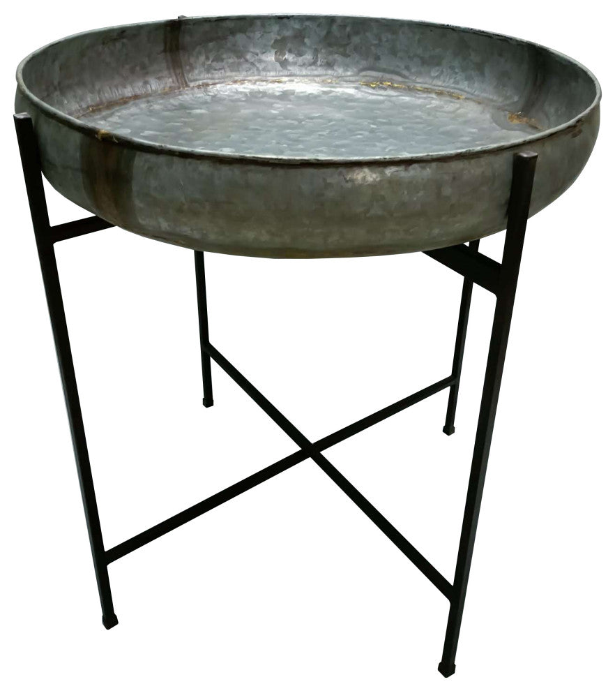 Benzara UPT-270549 26" Wide Round Tray Planter, Iron Frame, Gray, Black