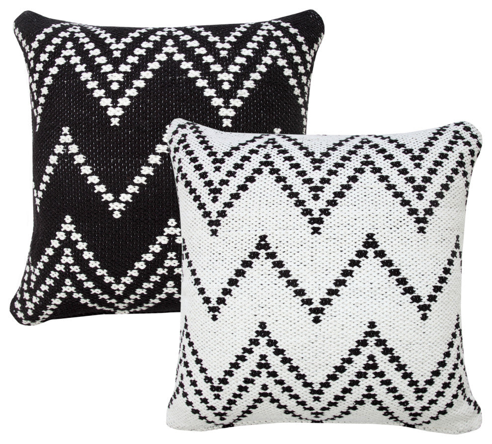 Ox Bay Handwoven Black/White Chevron Cotton Blend Pillow Cover, 20"x20"