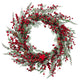 24-in Winter greenery spray wreath with red berry, pine cones and a cardinal