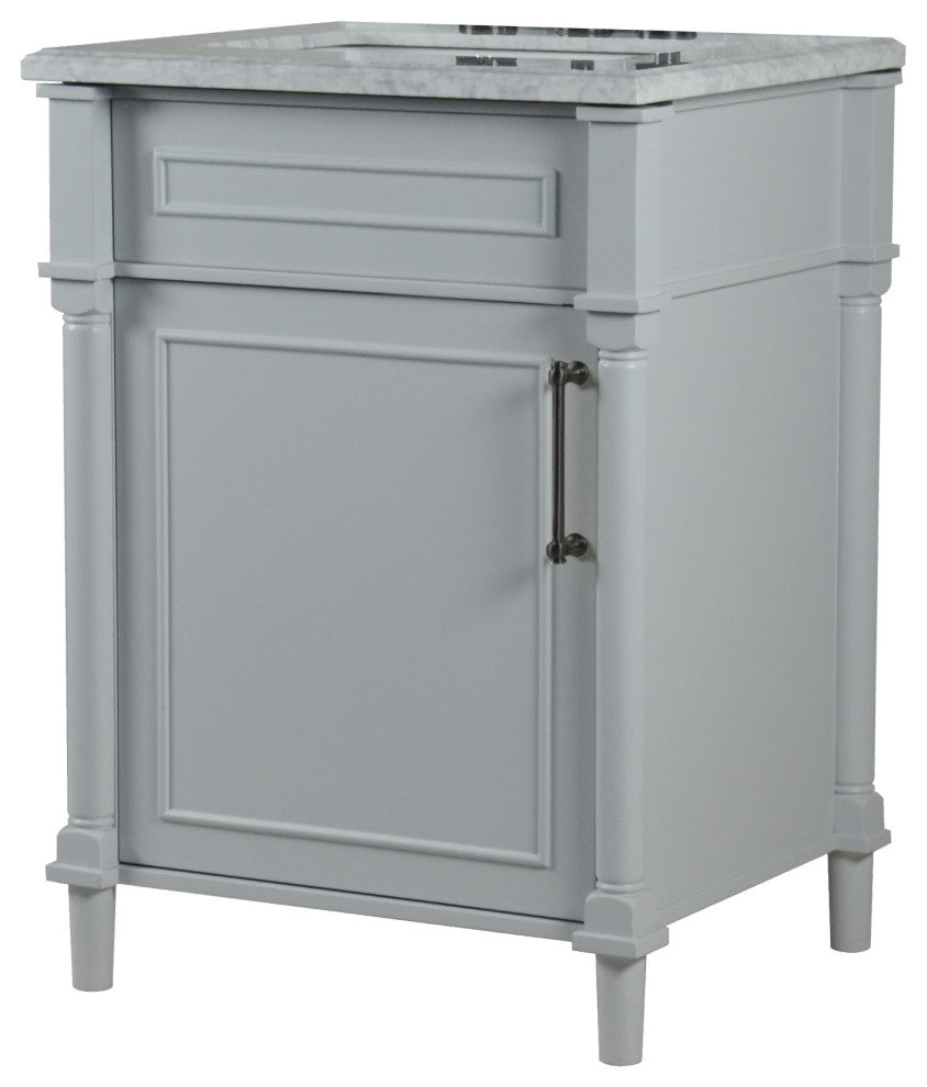 24" Single Vanity, Light Gray With White Carrara Marble Top