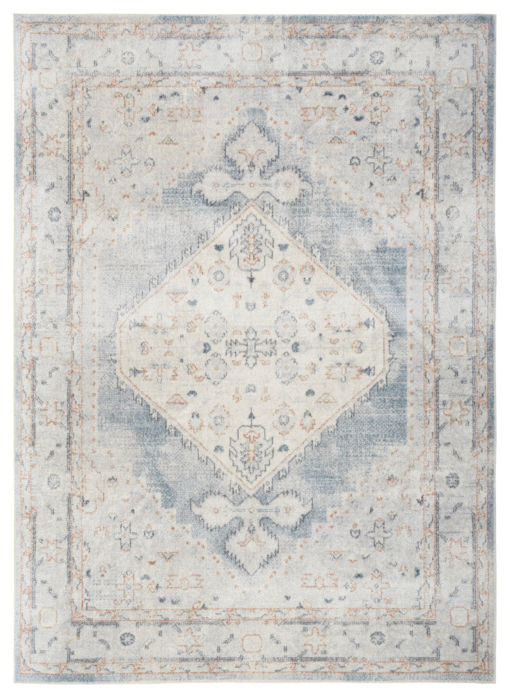 Nourison Astra Machine Washable 4' x 6' Light Blue Vintage Indoor Area Rug