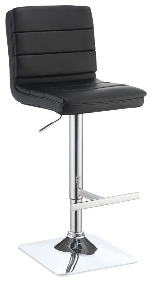 Bianca Upholstered Adjustable Bar Stools Black and Chrome (Set of 2)