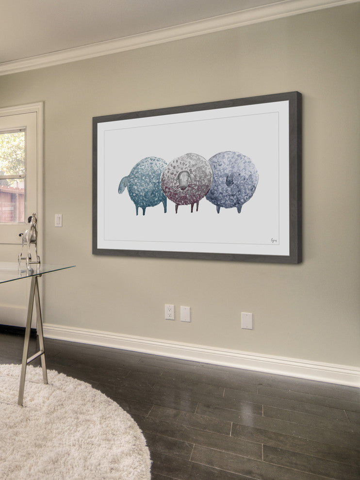 "Trois Mouton" Framed Painting Print, 24"x16"