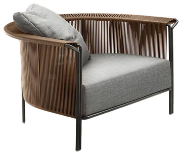 Modern Woven PE Rattan Outdoor Barrel Chair with Back Flared Edge