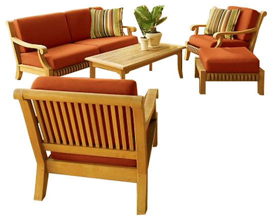 5-Piece Giva Outdoor Teak Sofa Set With Sunbrella Cushions Canvas Tuscan