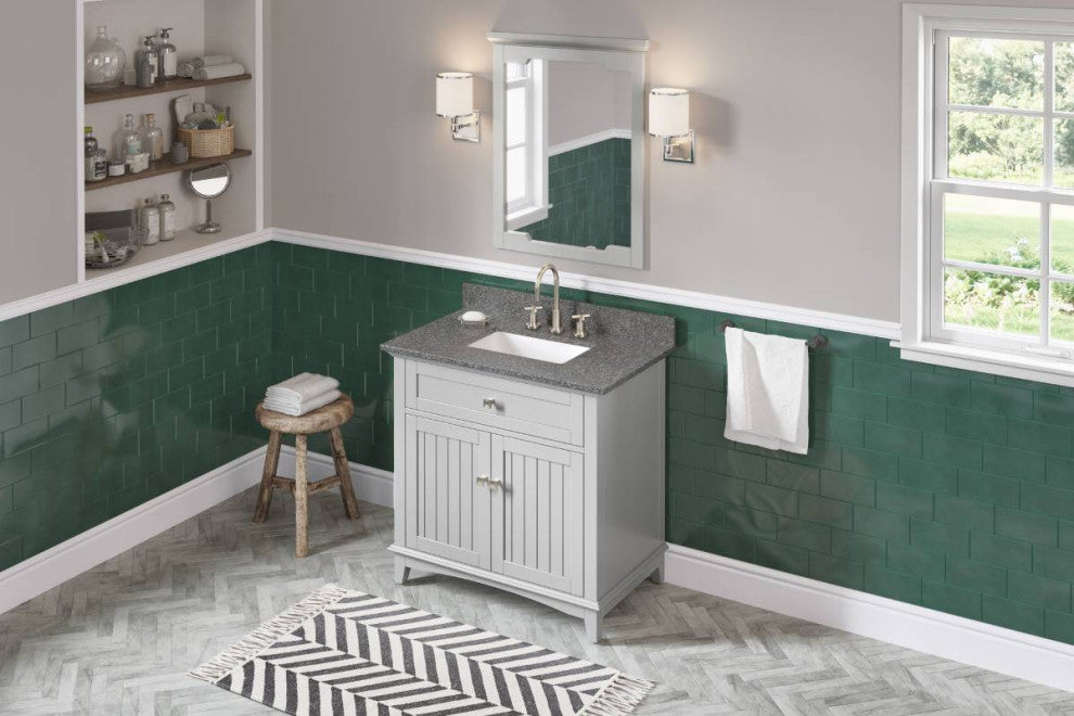 Savino Modern 36" Grey Single Sink Vanity, Boulder Cultured Marble Vanity Top