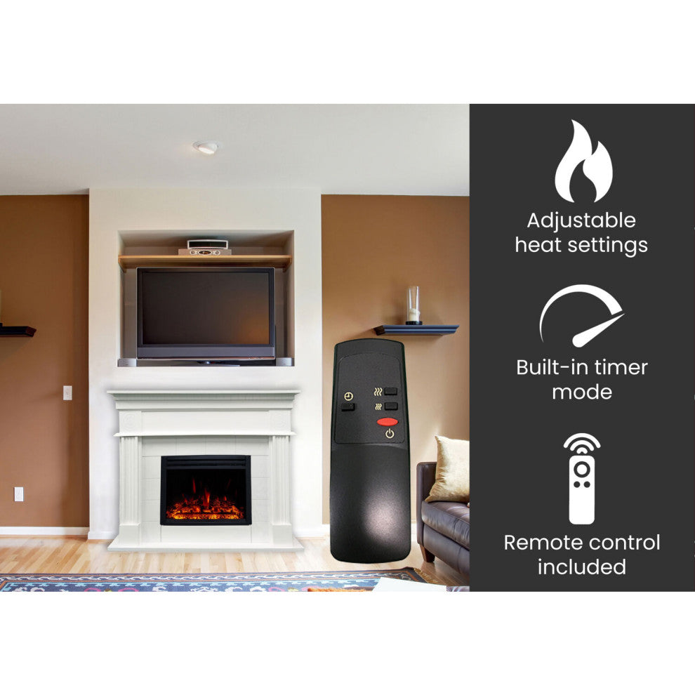 47.8" York Electric Fireplace Mantel With Deep Log Insert, White