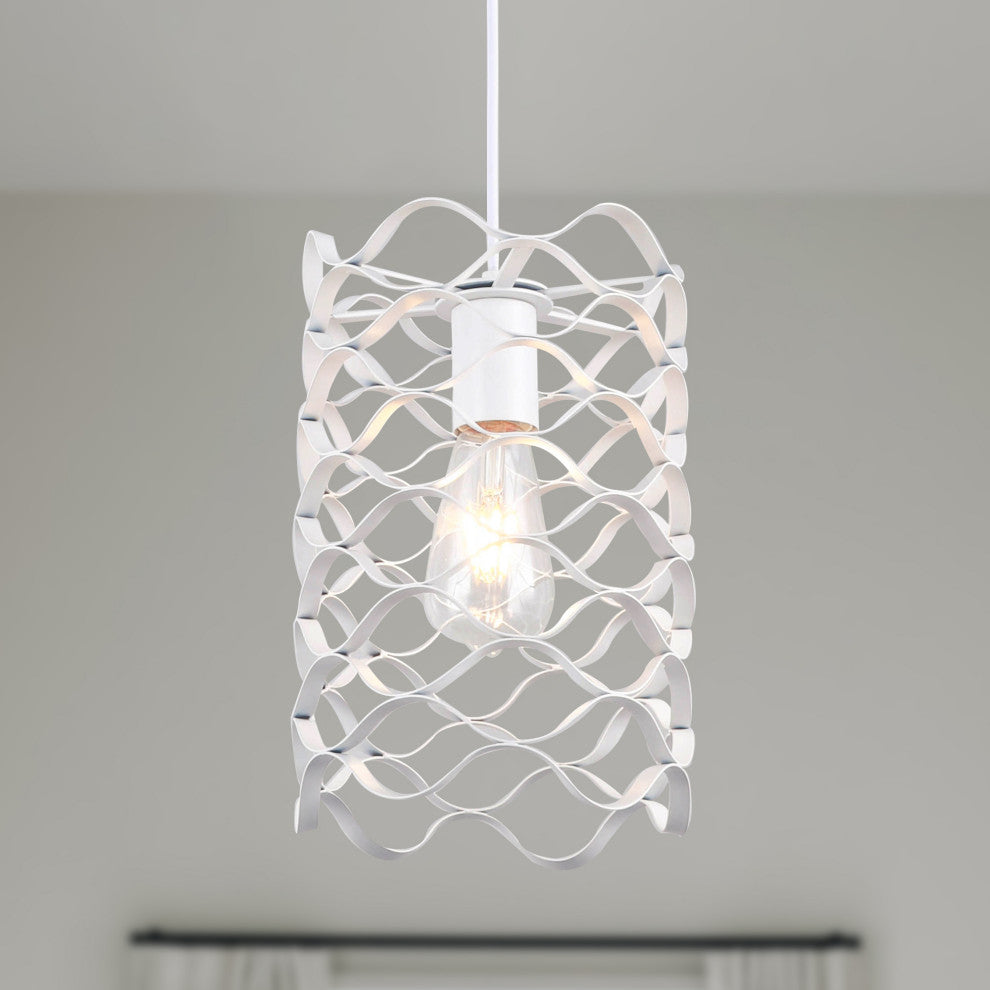 7" White Kitchen Island Wave Design Single Pendant Light- Dimmable