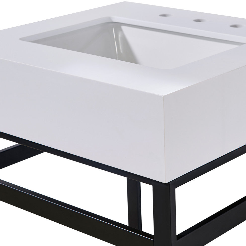 Edolo Engineered Stone Vanity Top, Snow White Apron With White Sink, 24"