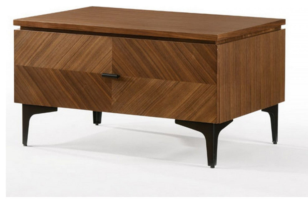 Mid Century Walnut Nightstand with Two Drawers