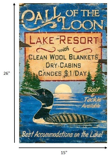 Vintage Style Loon and Lake Resort Advertisement Wall Art