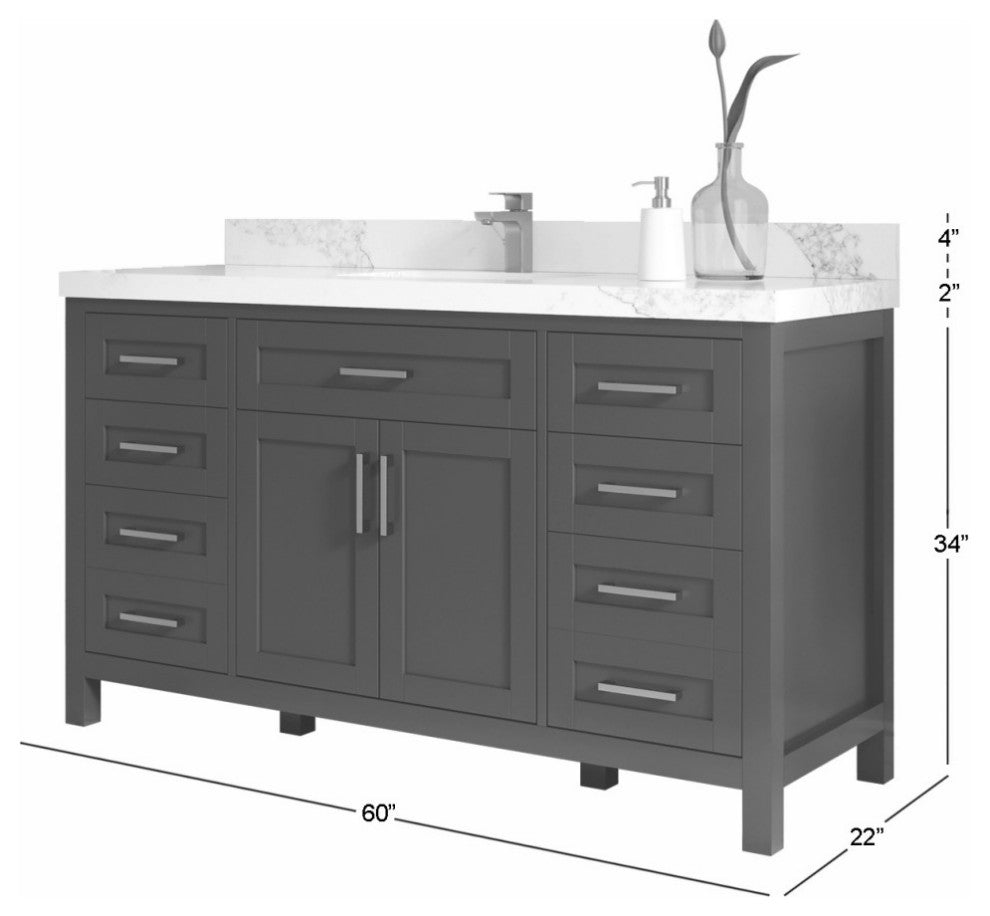 Cambridge 60" Single Bathroom Vanity in Evergreen 2" Calacatta Black